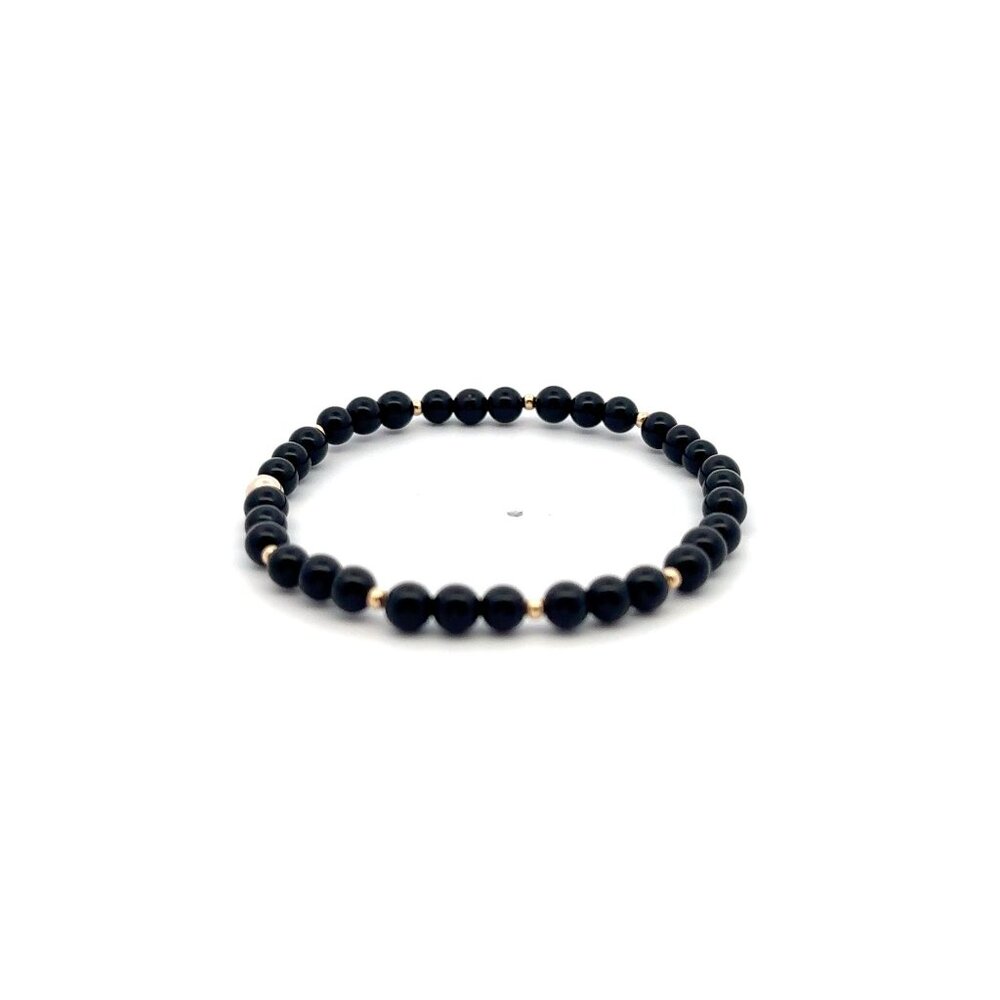 Natural Onyx Gemstones Mini 4mm 18K Yellow Gold Charm Bead - Picture 3 of 5
